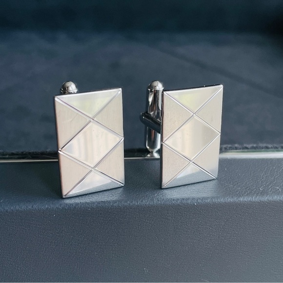 VINTAGE A&Z STERLING SILVER TEXTURED RECTANGLE CUFFLINKS CUFF LINKS - Picture 2 of 6